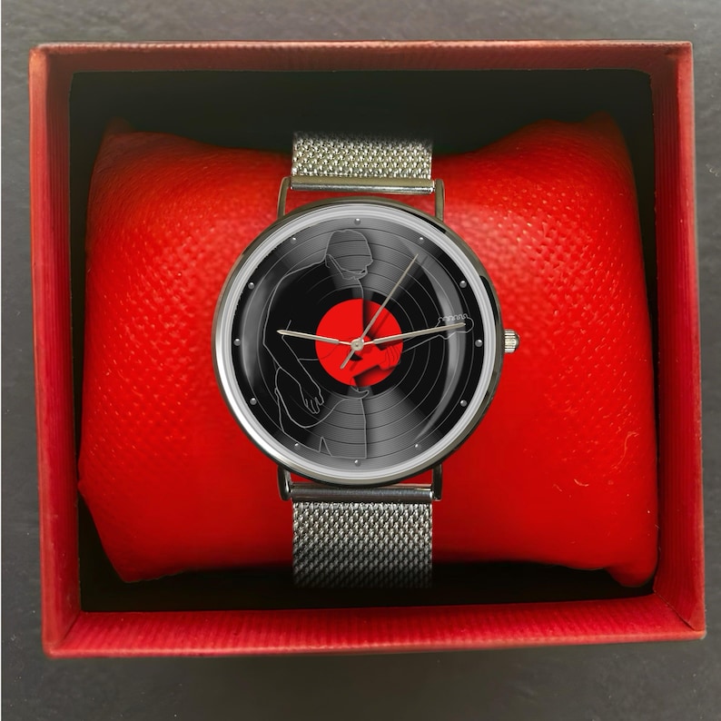 Vinyl record guitar watch, music lover gift, retro art wristwatch for men and women, Music Fandom watches image 5
