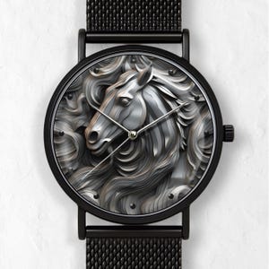 Reloj de caballo 3D: correa de acero inoxidable, relojes únicos, regalo para ganaderos