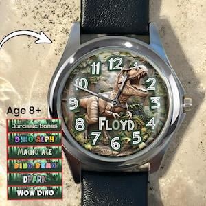 Custom Dinosaur Watch, Unique Kid Watches, Name Watch, Personalized Gift idea for Son, Watch for Daughter, Kids Birthday Gift, 38mm Watch