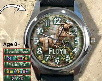 Custom Dinosaur Watch, Unique Kid Watches, Name Watch, Personalized Gift idea for Son, Watch for Daughter, Kids Birthday Gift, 38mm Watch