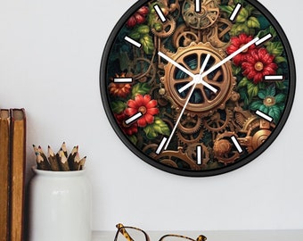 Orologio da parete floreale Steampunk: arredamento silenzioso e unico per la casa