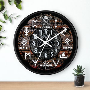 Viking Shield Wall Clock: Valknut Norse Decor, Silent Clock