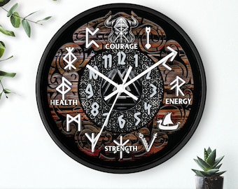 Viking Shield Wall Clock: Valknut Norse Decor, Silent Clock