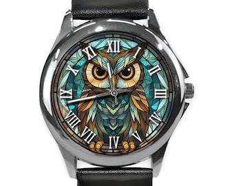 Montres pour femmes, montre hibou, montres uniques, montre-bracelet unisexe, montre en cuir, acier inoxydable, cadeaux hibou, montre pour homme, montre pour femme