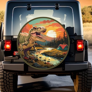 Pokrowiec na oponę kempingową z motywem dinozaura: akcesorium do SUV-a ojca i syna