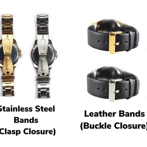 K&ouml;nnte beinhalten: Zwei Edelstahl-Uhrenarmb&auml;nder mit Schlie&szlig;en und zwei schwarze Leder-Uhrenarmb&auml;nder mit Schlie&szlig;en.