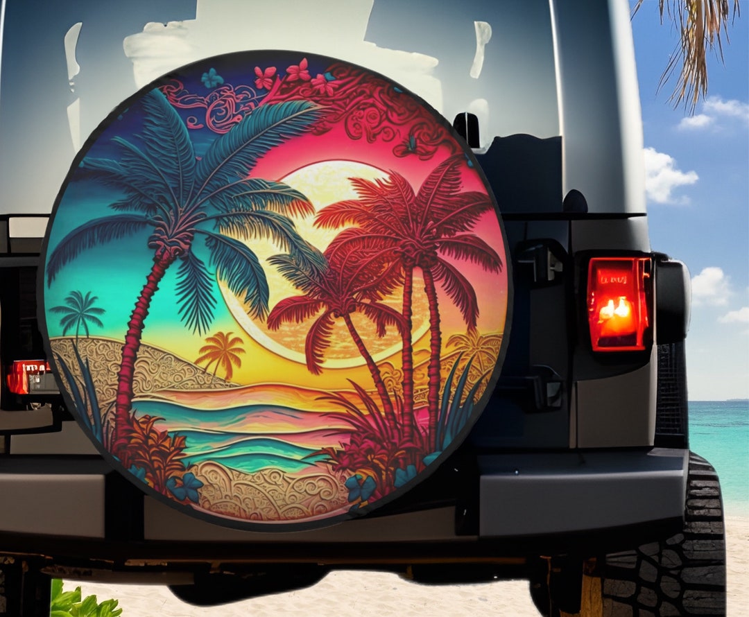 Tropical Tire Cover Palm Tree Design Beach Day Jeep Etsy