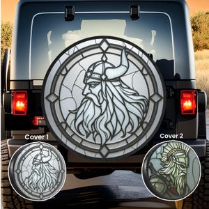 Viking Odin Medallion Tire Cover: Stained Glass Art Car Decor