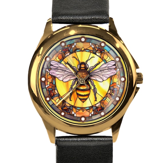 Honey Bee Watch: Faux Stained Glass Design, Unisex Timepiece  display picture 1