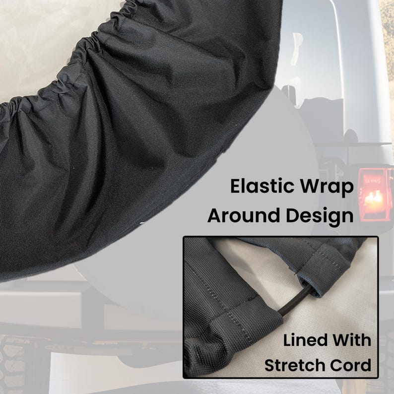 May include: Black fabric car seat cover with elastic wrap around design. The cover is lined with stretch cord.