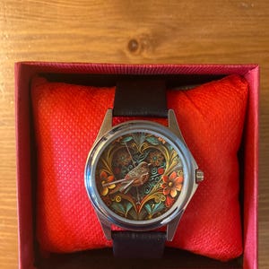 Watches for Women, Bird Watch, Personalized Watch, Unique Watches, Floral Wristwatch, Unisex Watch, Time Piece, Leather and Stainless Steel Leather Silver Watch