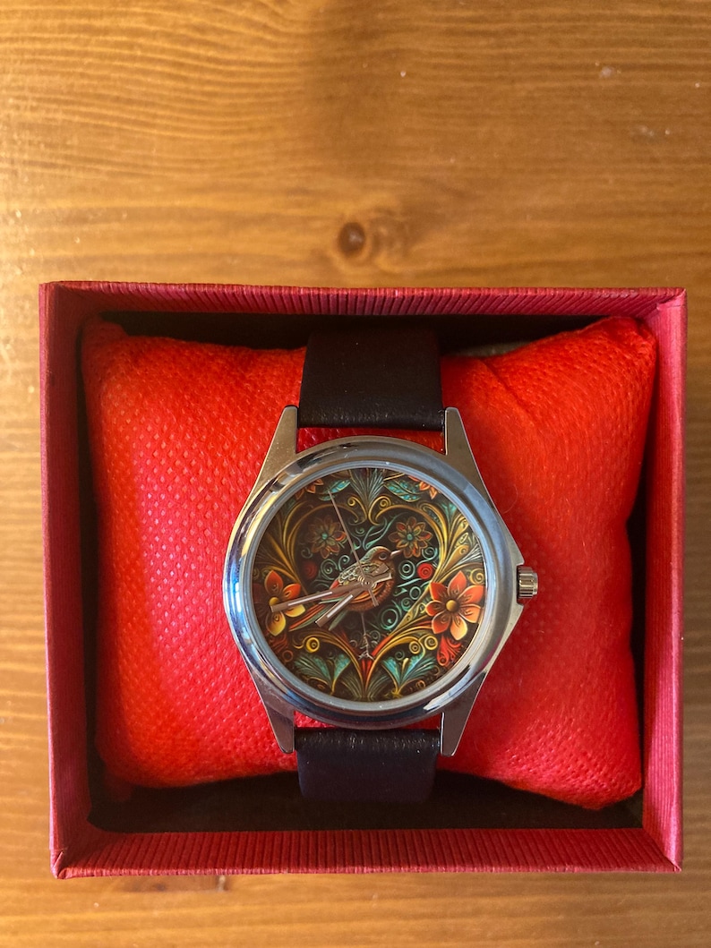 Watches for Women, Bird Watch, Personalized Watch, Unique Watches, Floral Wristwatch, Unisex Watch, Time Piece, Leather and Stainless Steel Leather Silver Watch