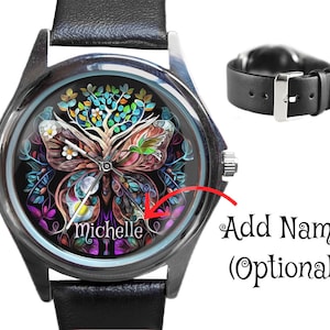 Butterfly Tree of Life Watch, Personalized Name Watch, Unique Watches for Women or Men