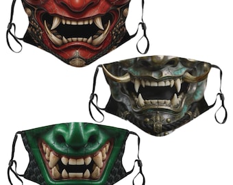 Japanese Oni Half Mask - Samurai Demon Fangs costume cover - Halloween Disguise
