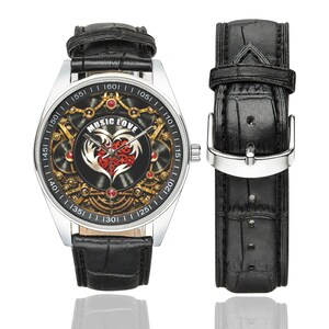 Steampunk Music Fan Watch - Heart & Retro Vinyl Record Wristwatch image 7