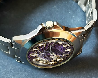 Dragon Watch, Stained Glass Design, Stainless Steel or Leather Band, Watches for Adults and Kids age 8+