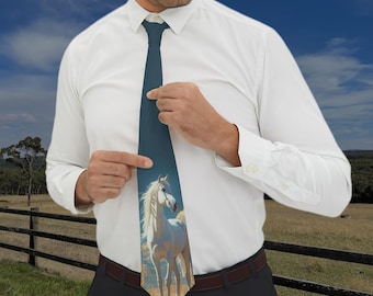 Blue Horse Necktie, Cowboy Western Tie, Equestrian Gift