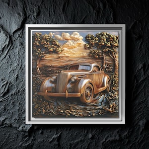Classic Car Wall Art, Wood Effect, Vintage Decor, Framed Canvas, Retro  Wall Art, Classic Gift, Garage Wall Decor, Muscle Car Wall Hanging