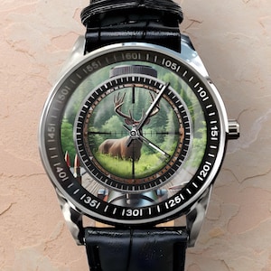 Big Game Deer Hunting Watch: Stainless Steel Hunter Gift Handmade Stainless Steel Leather Watches