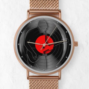 Vinyl record guitar watch, music lover gift, retro art wristwatch for men and women, Music Fandom watches image 4