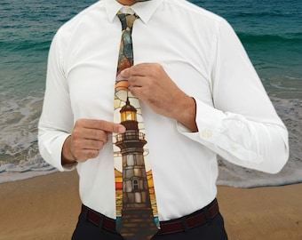 Stained Glass Light Tower Men's Necktie: Beach Party Fashion