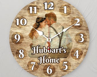 Rustic Photo Clock – Personalized Wood Wall Timepiece with Photo Hour Markers