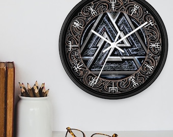 Valknut Viking Wall Clock: Norse Decor, Man Cave Gift