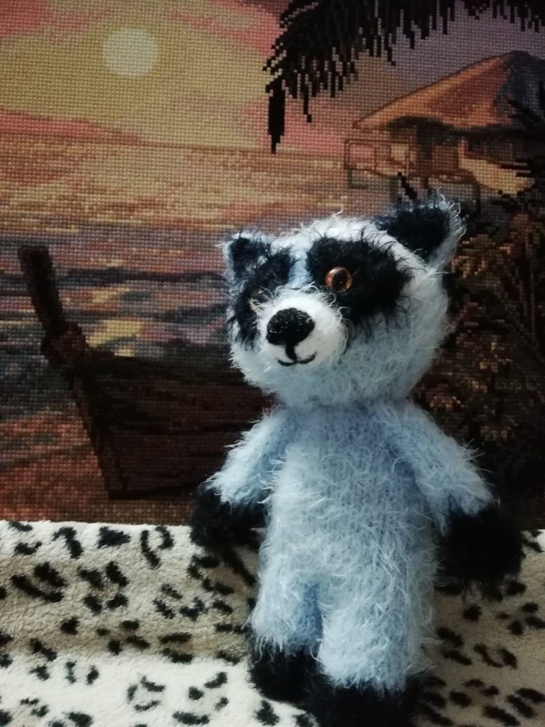 7 Raccoon stuffed toy Knitted baby Raccoon Cute gray Etsy