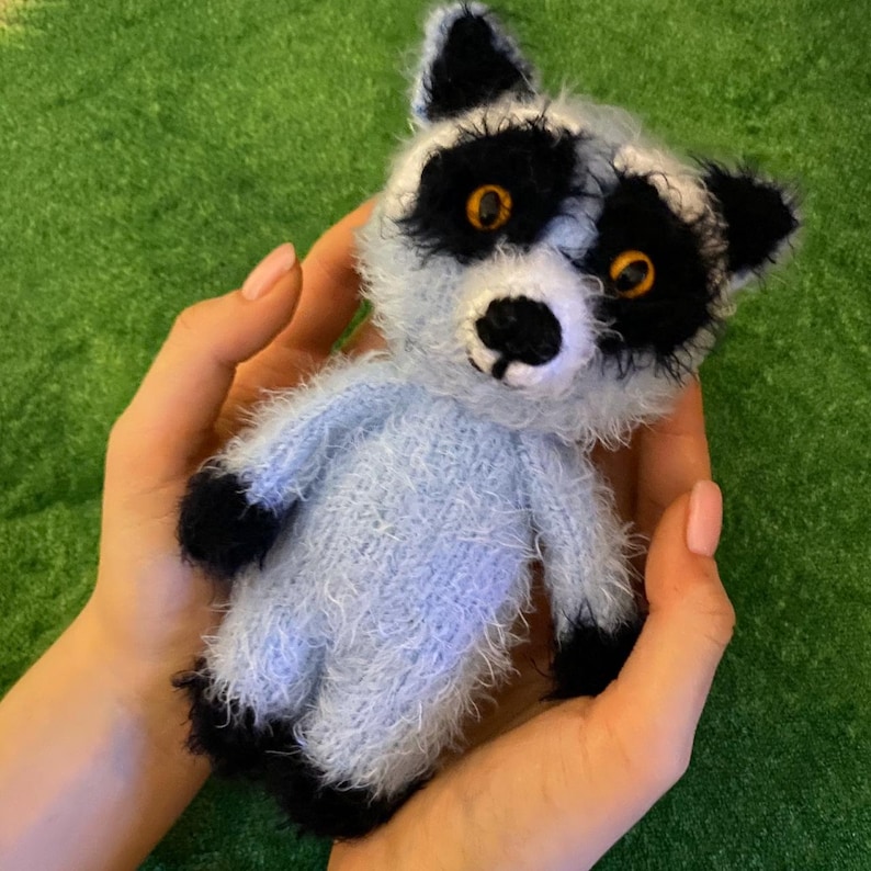 7 Raccoon stuffed toy Knitted baby Raccoon Cute gray | Etsy
