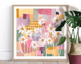Flannel pyjamas print, flower art, abstract art, abstract painting, square print, Australian art, wall art, print decor, art print