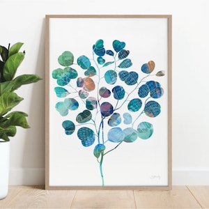 Eucalyptus leaf print, abstract leaf print, painting of leaves, Australian native flora, living room decor, australian artist