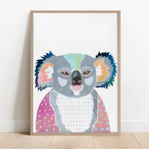 Koala II print, animal art, colourful artwork, Australian native art, Australian animal, collage, Australian fauna, art print, wall decor