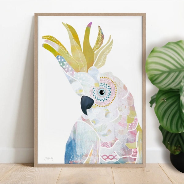 Cockatoo print, bird print, yellow cockatoo, cockatoo painting, bird art, australian native, Australian bird, Australian animal, bird art