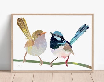 Fairywren print, bird print, superb fairy wren, bird painting, bird art, australian native, Australian bird, Australian animal, bird art