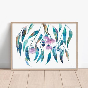 Gum flower print, flowering gum, pink flower, painting of flower, Australian native, colourful painting, wall art, print decor