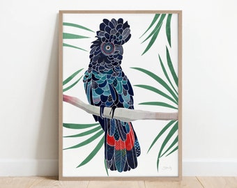 Red tailed cockatoo print, bird print, black cockatoo, black cockatoo painting, australian native, Australian bird, Australian, bird art