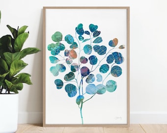 Eucalyptus leaf print, abstract leaf print, painting of leaves, Australian native flora, living room decor, australian artist