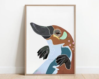 Platypus print, animal art, colourful artwork, Australian native art, Australian animal, collage, Australian fauna, art print, wall decor