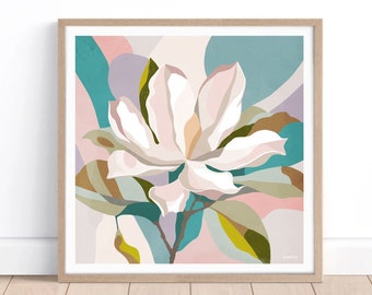 Magnolia I flower art print, square artwork, floral decor, wall art prints, living room art print, bedroom decor, hallway artwork, magnolias