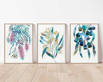 Australian native botanical print set of 3, flower wall art, living room decor, floral poster, Australian flower print, gift for her