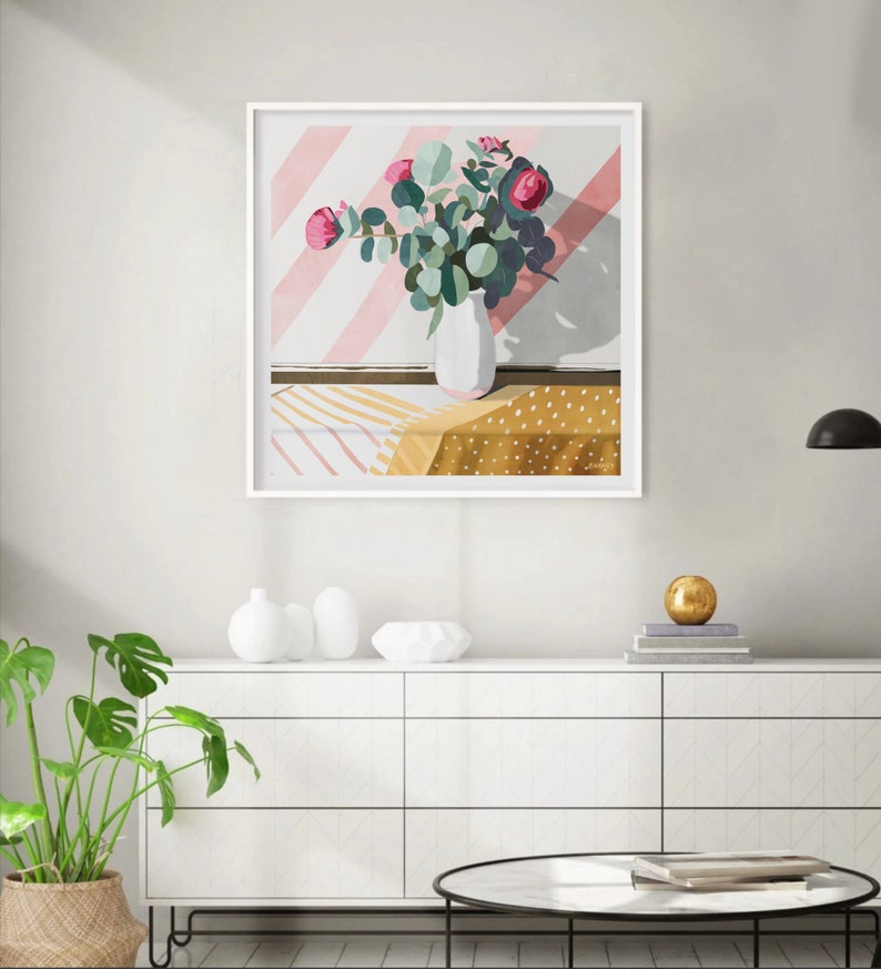 Ochre Posy, Flower vase print, botanical art, colourful flower painting, abstract flower, modern painting, wall art flower, nature, decor image 6