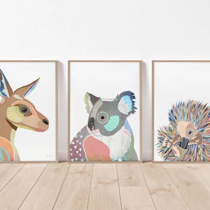 Set of 3 prints, Australian native print set,  native animal print, koala print, kangaroo print, platypus print, wall decor, print set