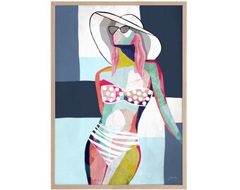 She walks like rain, Figure, figurative art, colourful girl, figurative print, abstract figure, prints for bedroom, blue painting, art print