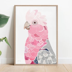 Galah print, parrot wall art, galah painting, australian native bird, colourful bird art, living room decor, nursery artwork