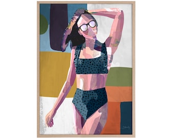 Summer daze, Figure study, figurative art, colourful girl, figurative print, abstract figure, prints for bedroom, pink painting, art print