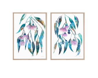 Set of two prints, gum blossom poster, pair of prints, Australian native flower, eucalyptus flower, Australian art, botanical print, leaves
