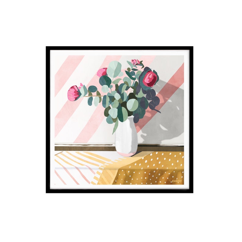 Ochre Posy, Flower vase print, botanical art, colourful flower painting, abstract flower, modern painting, wall art flower, nature, decor image 3