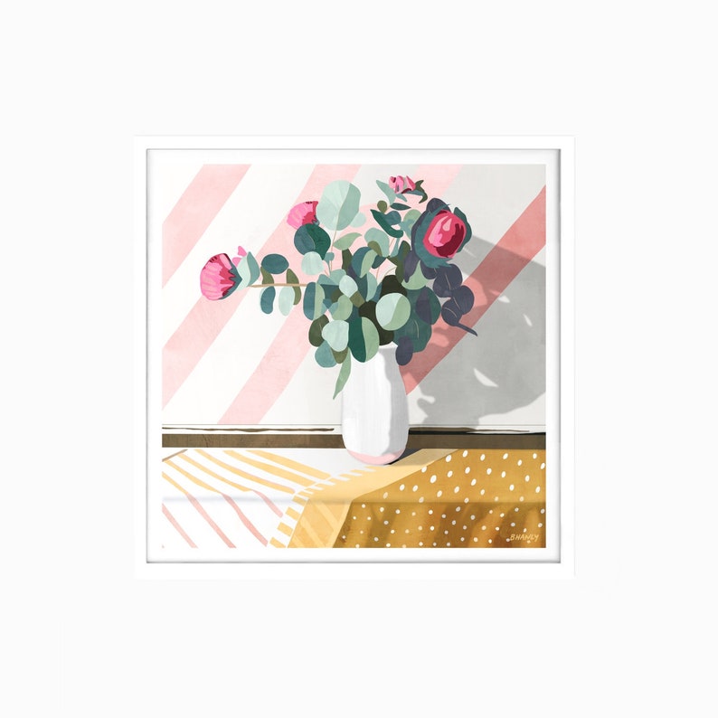 Ochre Posy, Flower vase print, botanical art, colourful flower painting, abstract flower, modern painting, wall art flower, nature, decor image 2