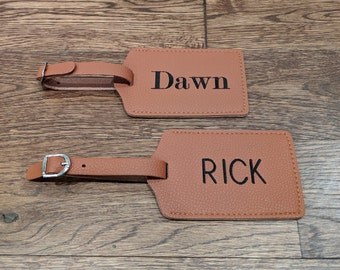 Tan Faux Leather Luggage Tag, Customized, Personalized, Laser Engraved, Travel, Bride, Groom, FREE SHIPPING OPTION