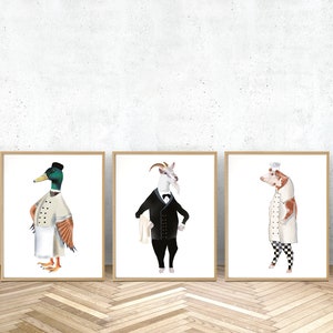 Kitchen Print set of 3, Kitchen Wall Art Décor prints, Modern Home Décor, Animal Chefs Set Of 3 Prints, Kitchen Wall Art, Home Design Décor